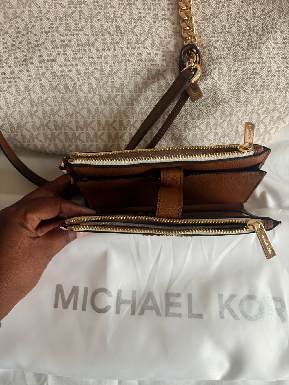 Michael Kors Cream & Brown Signature Tote with Wristlet - Picture 7 of 7